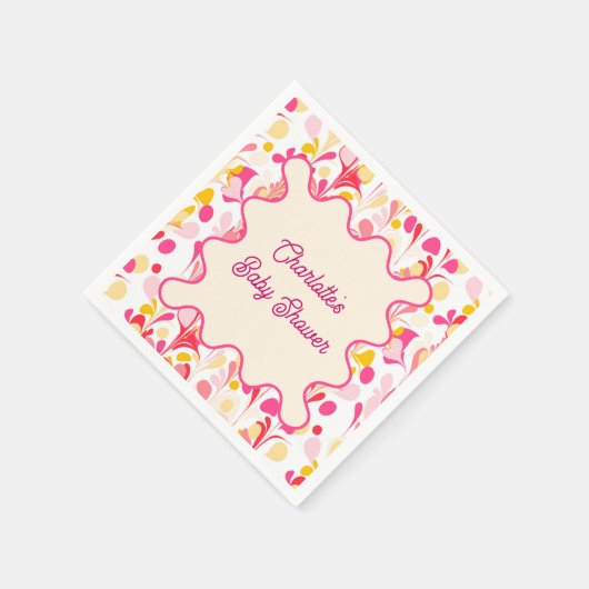 Modern Baby shower Retro Abstract Roze Wavy Servet (Hoek)