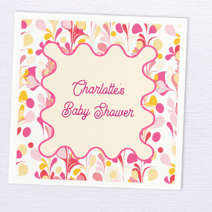 Modern Baby shower Retro Abstract Roze Wavy Servet