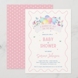 Modern Baby shower Theme Wildflowers Balloons Kaart