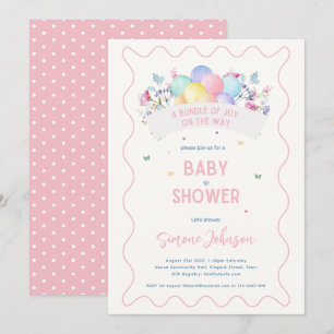 Modern Baby shower Theme Wildflowers Balloons Kaart