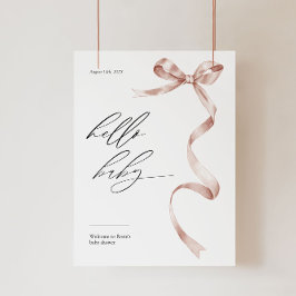 Modern baby shower welkomstbord met roze strik poster