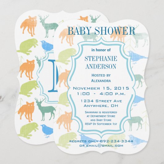 Modern Baby Woodland Creatures Shower Kaart (Voorkant / Achterkant)