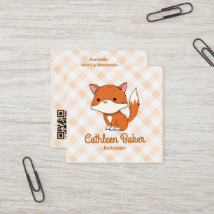 Modern babysitten bedrijf Fox Gingham Pattern Vierkante Visitekaartje