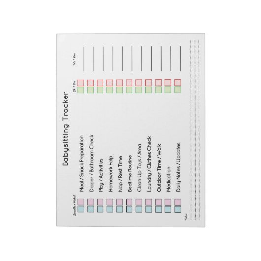 Modern Babysitting Tracker Task Planner Notitieblok (Gedraaid)