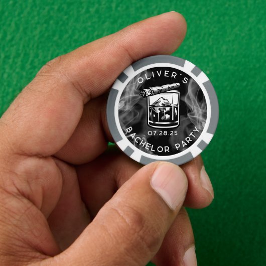 Modern Bachelor Party Sigaren en Whiskey Zwart Poker Chips (Hand)
