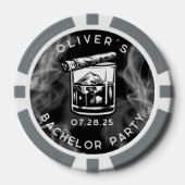 Modern Bachelor Party Sigaren en Whiskey Zwart Poker Chips (Voorkant)