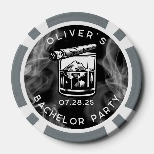Modern Bachelor Party Sigaren en Whiskey Zwart Poker Chips (Achterkant)