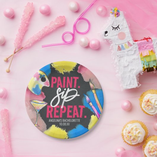 Modern Bachelorette Chalkboard Paint en Sip Papieren Bordje (Feest)