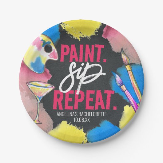 Modern Bachelorette Chalkboard Paint en Sip Papieren Bordje (Voorkant)
