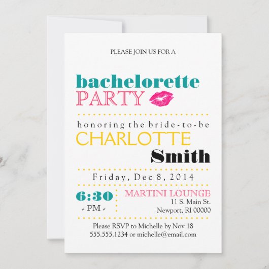 Modern Bachelorette Party Invitation Kaart (Voorkant)