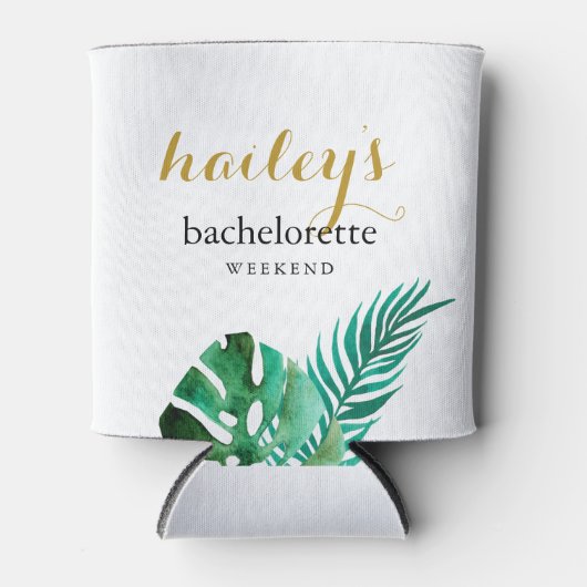 Modern Bachelorette Weekend Palm Leaves met Naam Blikjeskoeler (Voorkant)