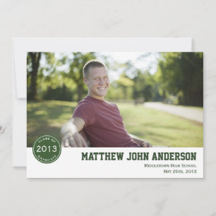 Modern Badge Photo Afstuderen Invitation - Green Kaart
