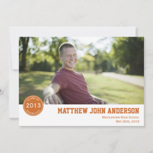 Modern Badge Photo Afstuderen Invitation - Oranje Kaart
