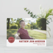 Modern Badge Photo Afstuderen Invitation - Rood Kaart (Staand voorkant)