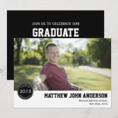 Modern Badge Photo Afstuderen Invitation - zwart Kaart (Voorkant / Achterkant)