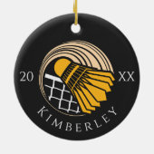 Modern Badminton Player Birdie Name & Year Cool Keramisch Ornament (Achterkant)