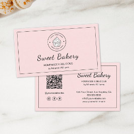 Modern Bakery Logo QR Social Media Icons Roze Visitekaartje