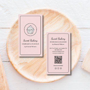 Modern Bakkerij Cupcake Logo QR Code Roze Visitekaartje