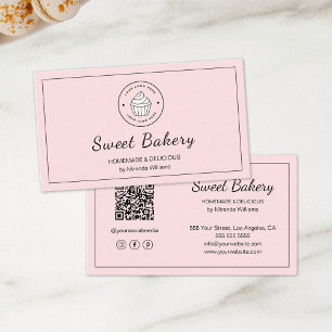 Modern Bakkerij Logo QR Sociale Media Iconen Roze Visitekaartje
