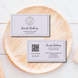 Modern Bakkerij Logo QR Sociale Media Lavendel Visitekaartje