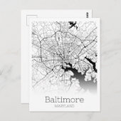 Modern Baltimore City Map Briefkaart (Voorkant / Achterkant)