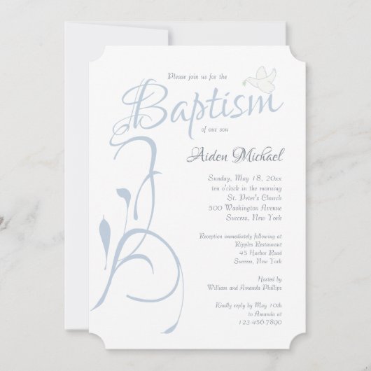 Modern Baptism Blue Invitation Kaart (Voorkant)