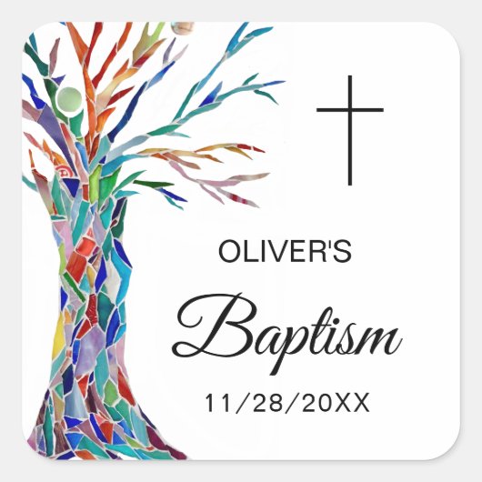 Modern Baptism Christening Vierkante Sticker (Voorkant)