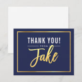 MODERN BAR MITZVAH bedankt gouden naam JAKE marine (Voorkant / Achterkant)