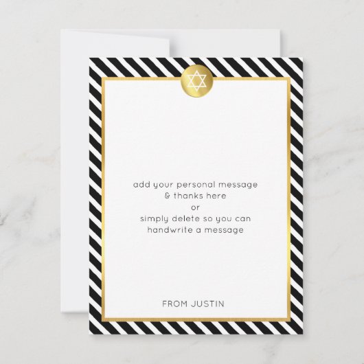 MODERN BAR MITZVAH bedankt gouden vlek wit zwart (Achterkant)