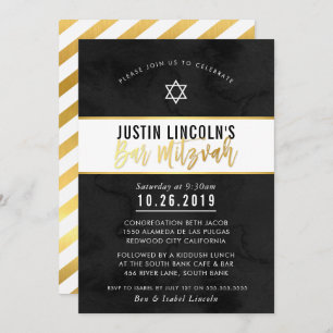 MODERN BAR MITZVAH Black waterverf Gold script Kaart