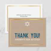 MODERN BAR MITZVAH eenvoudig dank u blauwe kraft Bedankkaart (Voorkant / Achterkant)