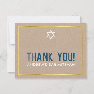 MODERN BAR MITZVAH eenvoudig dank u blauwe kraft Bedankkaart