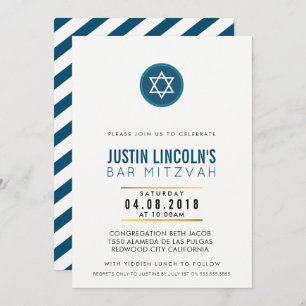 MODERN BAR MITZVAH party INVITE coole dark blue Kaart