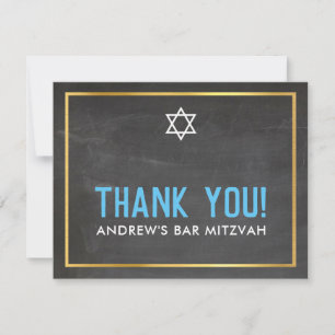 MODERN BAR MITZVAH smart bold dank u grijs aqua Bedankkaart