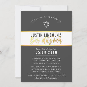 MODERN BAR MITZVAH stijlvol donkergrijs goud schri Kaart
