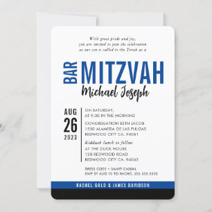 MODERN BAR MITZVAH trendy date koningsblauw zwart Kaart