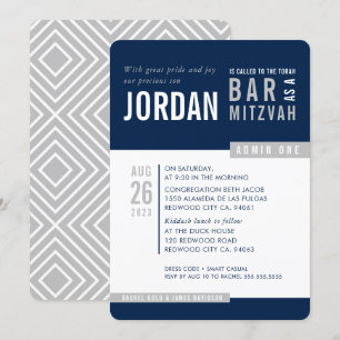 MODERN BAR MITZVAH trendy vet blok marine grijs Kaart