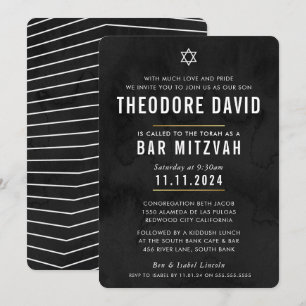 MODERN BAR MITZVAH zwart patroon eenvoudige uitnod Kaart