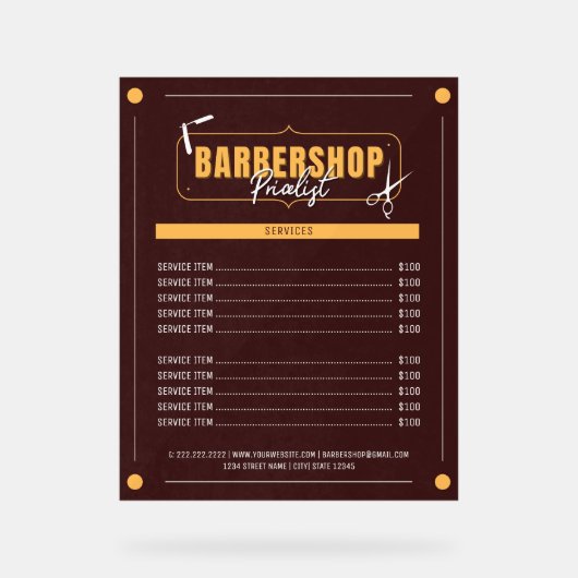Modern Barber Services Barbershop prijslijst Acryl Bord (Voorkant)