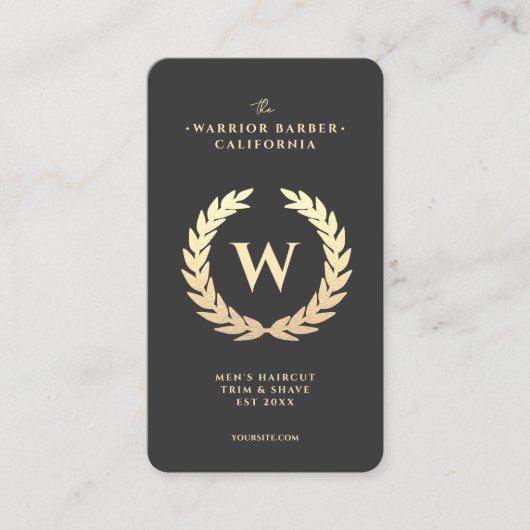 Modern Barbershop Monogram Mannen Haircut Shave QR Visitekaartje (Voorkant)