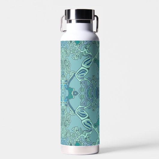 Modern Baroque Pattern in Blue and Green Waterfles (Voorkant)