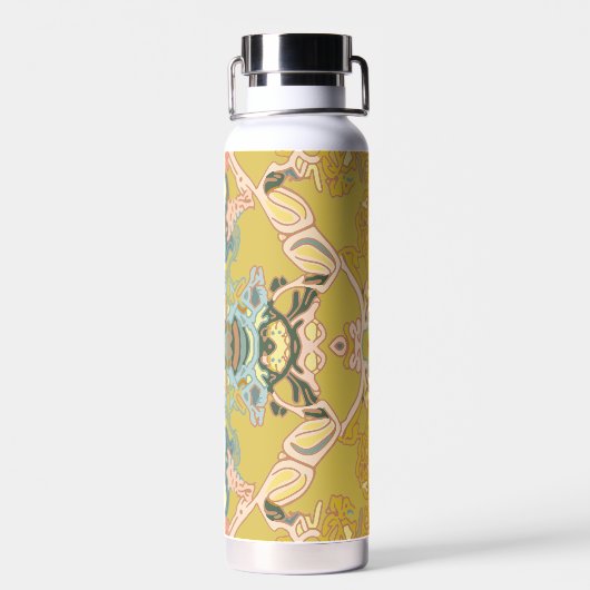 Modern Baroque Pattern in Gold Pink Blue Waterfles (Achterkant)