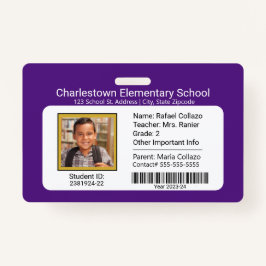 Modern basisschool student ID badge Paarse