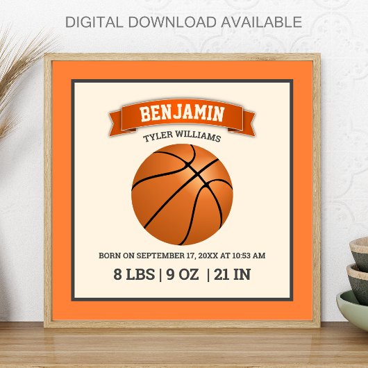 Modern Basketball Baby Birth Stats Poster