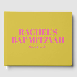 Modern Bat Mitzvah Cute Pink Yellow Personalized Gastenboek
