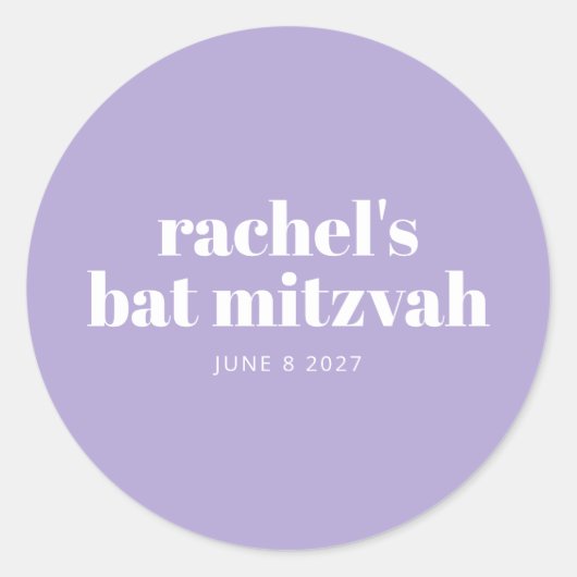 Modern Bat Mitzvah Lavender Paars Personalizeerd Ronde Sticker (Voorkant)