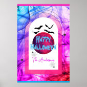 Modern Bats Spider Web Volle Maan Happy Halloween Poster (Voorkant)
