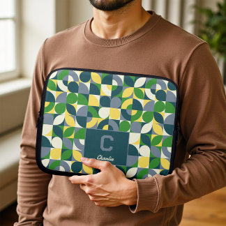 Modern Bauhaus Abstract Geometric Monogram Pattern Laptop Sleeve