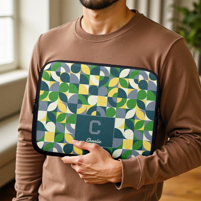 Modern Bauhaus Abstract Geometric Monogram Pattern Laptop Sleeve (Creator heeft geüpload)