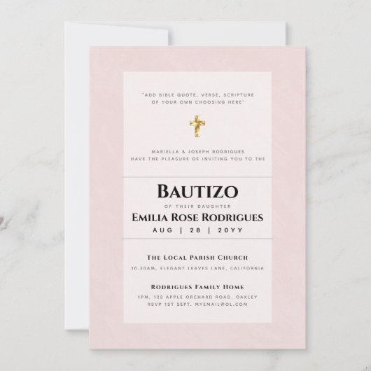 Modern BAUTIZO Bautismo BAPTISM Christening INVITE Kaart (Voorkant)